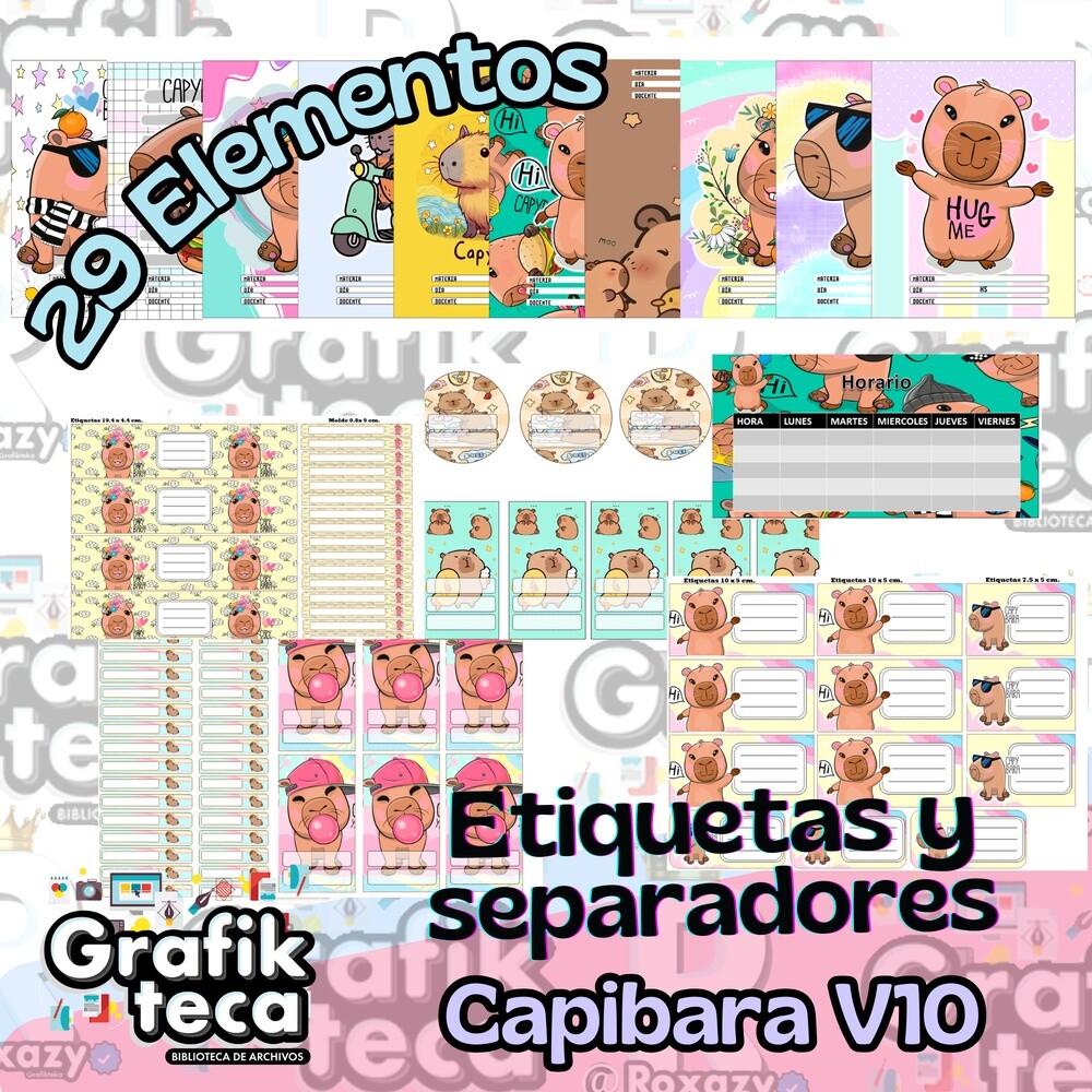 Kit Digital Etiqueta escolar para imprimir  V12EECapivara