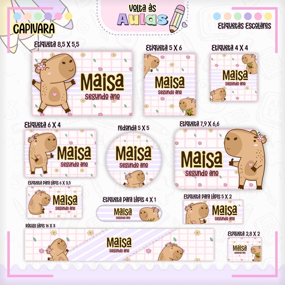 Kit Digital Etiqueta escolar para imprimir  V7 EECapivara