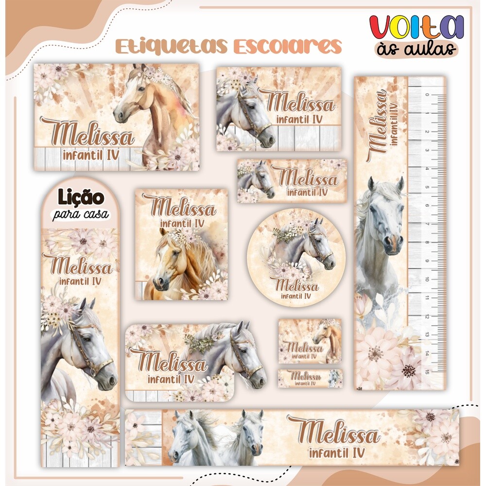 Kit Digital Etiqueta escolar para imprimir V1 EE Cavalos