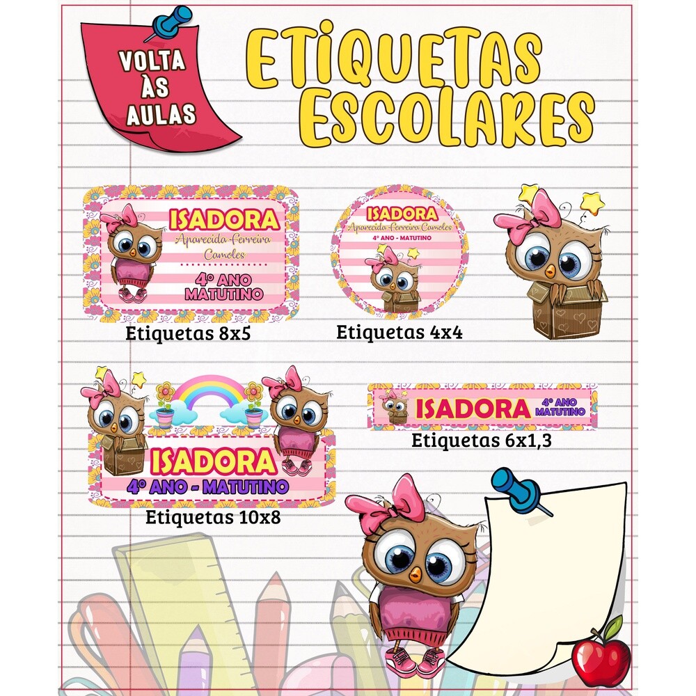 Kit Digital Etiqueta escolar para imprimir V1 EE Coruja