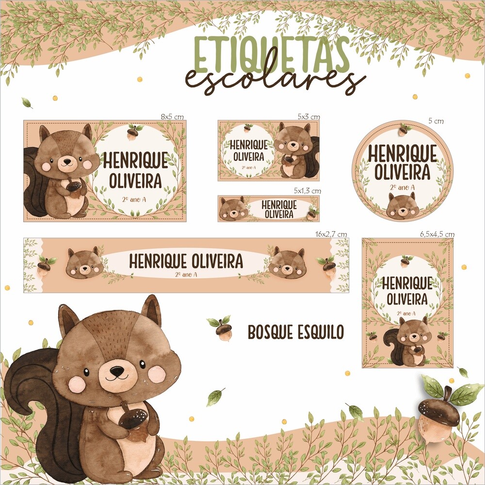 Kit Digital Etiqueta escolar para imprimir Bosque V3 EE