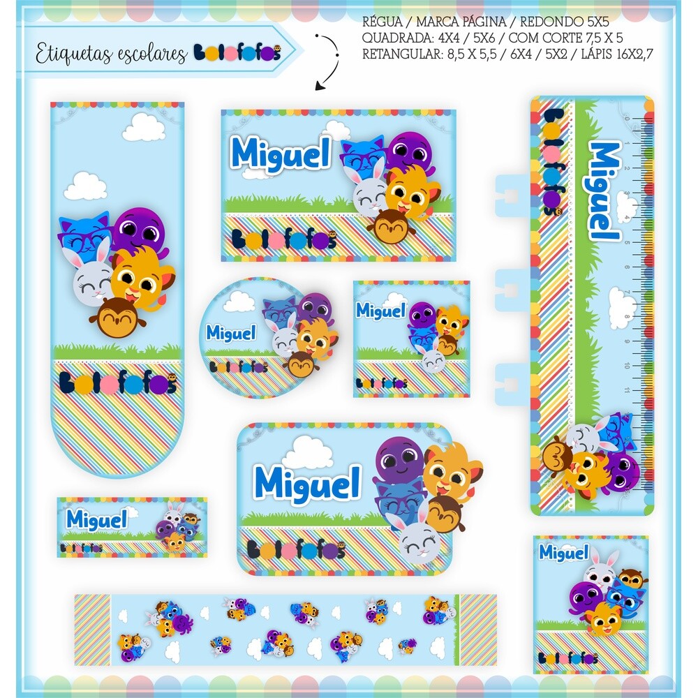 Kit Digital Etiqueta escolar para imprimir Bolofofos V6 EE
