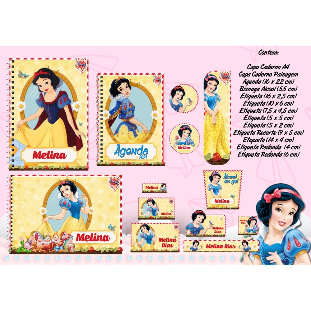 Kit Digital Etiqueta escolar para imprimir a Branca de Neve V2 EE