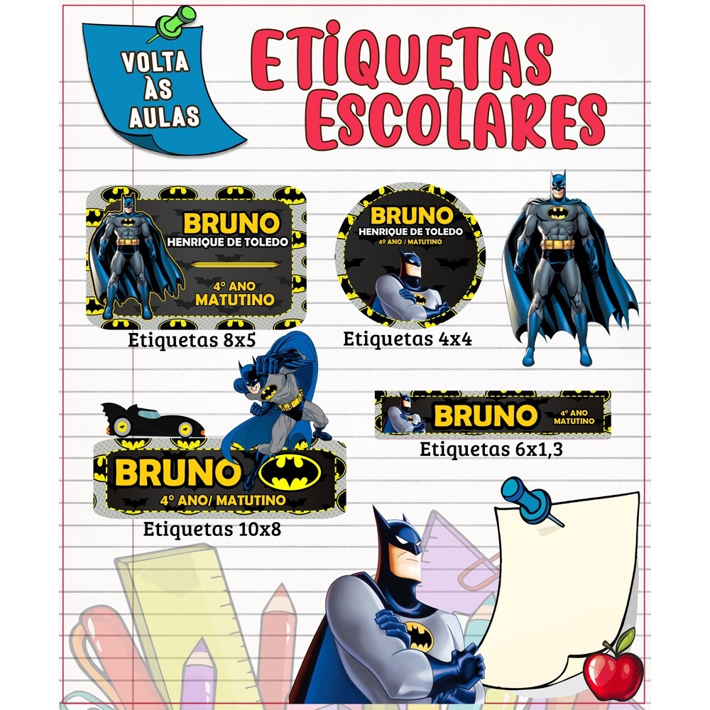 Kit Digital Etiqueta escolar para imprimir Batman V2 EE