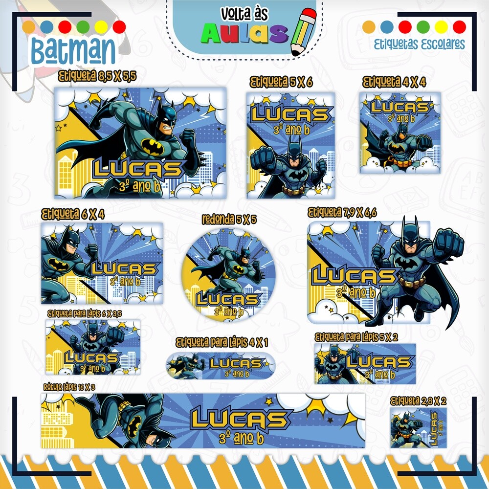 Kit Digital Etiqueta escolar para imprimir Batman V8 EE