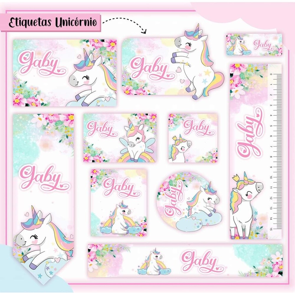 Kit Digital Etiqueta escolar para imprimir  Unicornio V1 EE