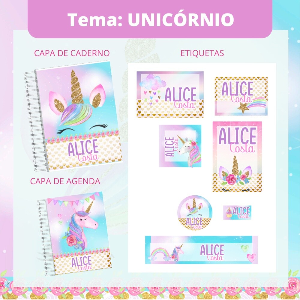Kit Digital Etiqueta escolar para imprimir  Unicornio V10 EE