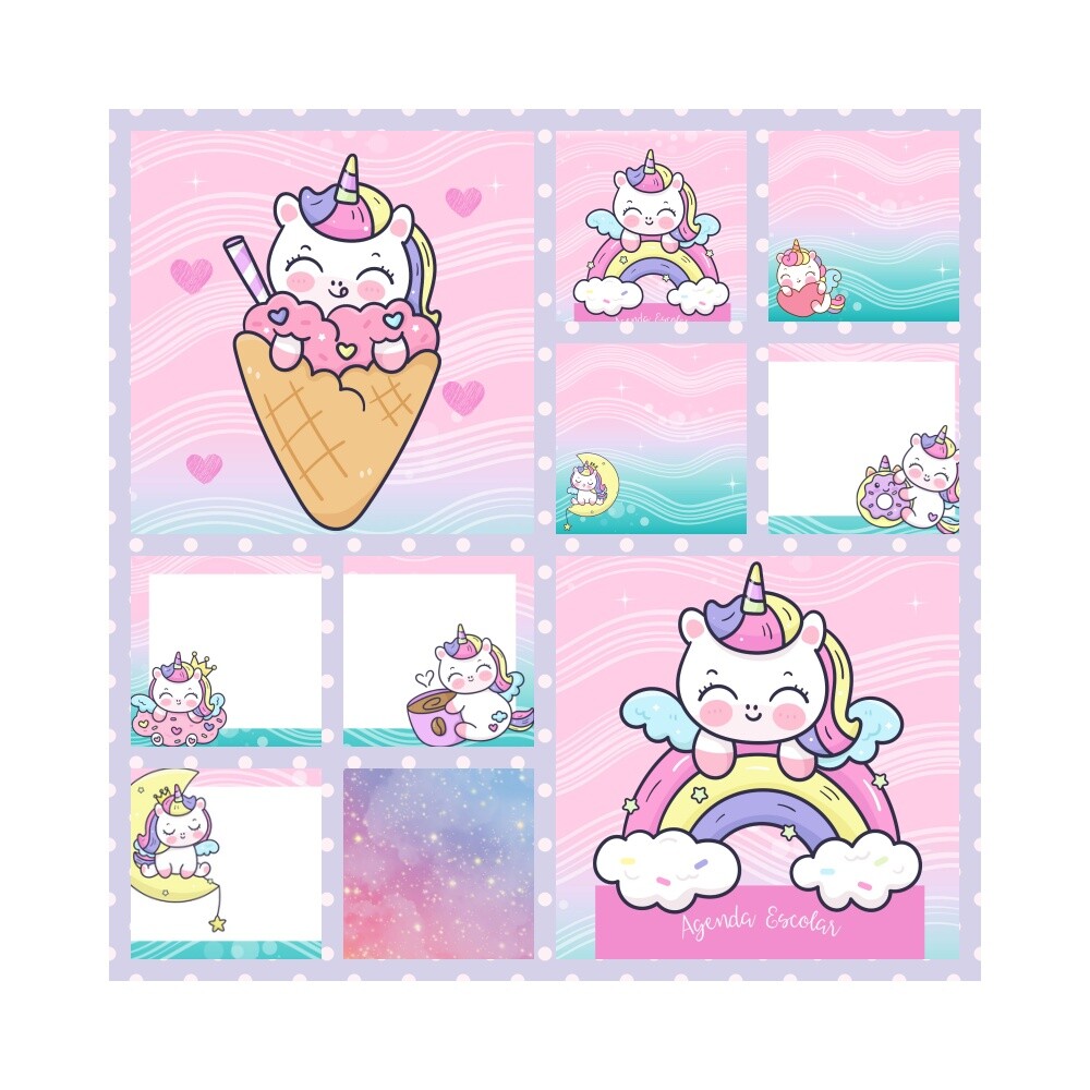 Kit Digital Etiqueta escolar para imprimir  Unicornio V12 EE