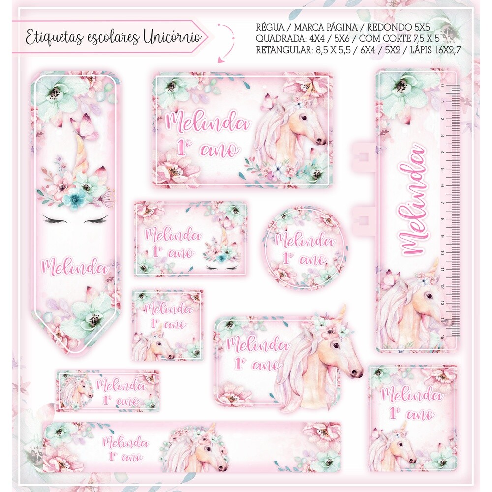 Kit Digital Etiqueta escolar para imprimir  Unicornio V13 EE