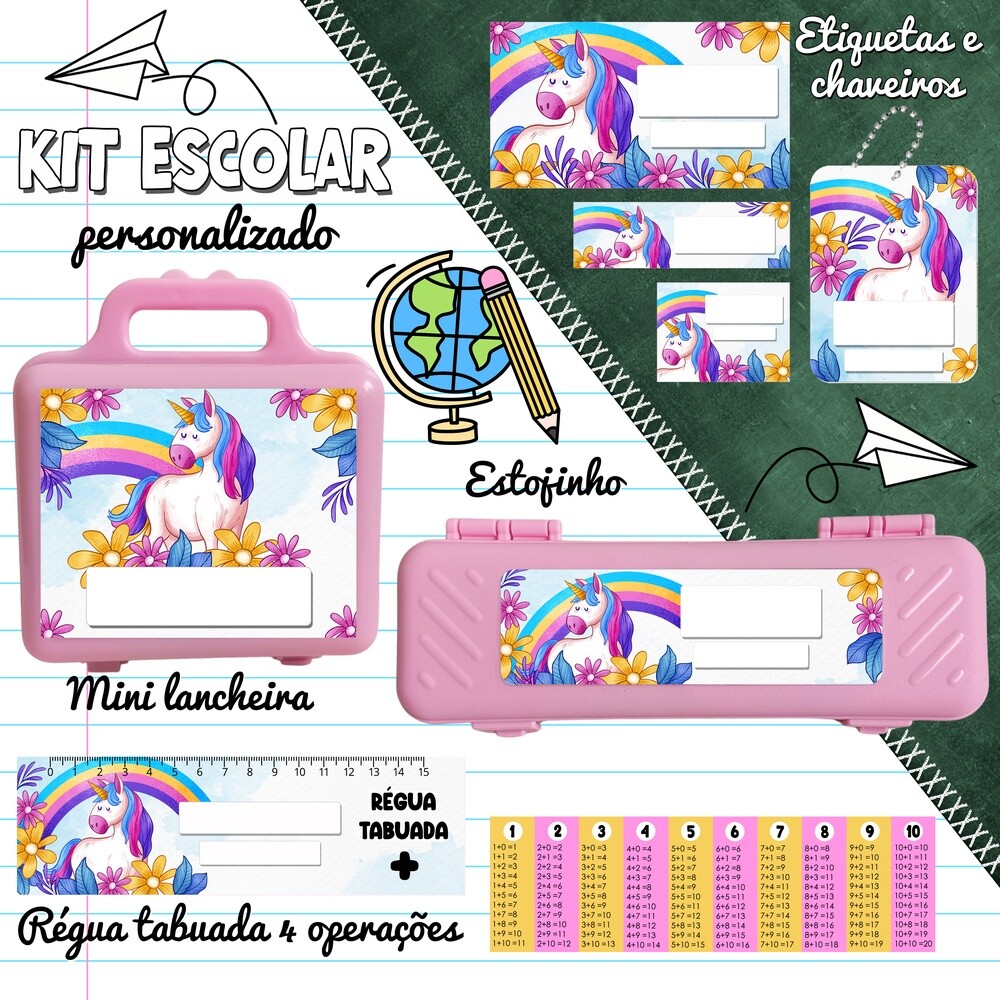 Kit Digital Etiqueta escolar para imprimir  Unicornio V18 EE