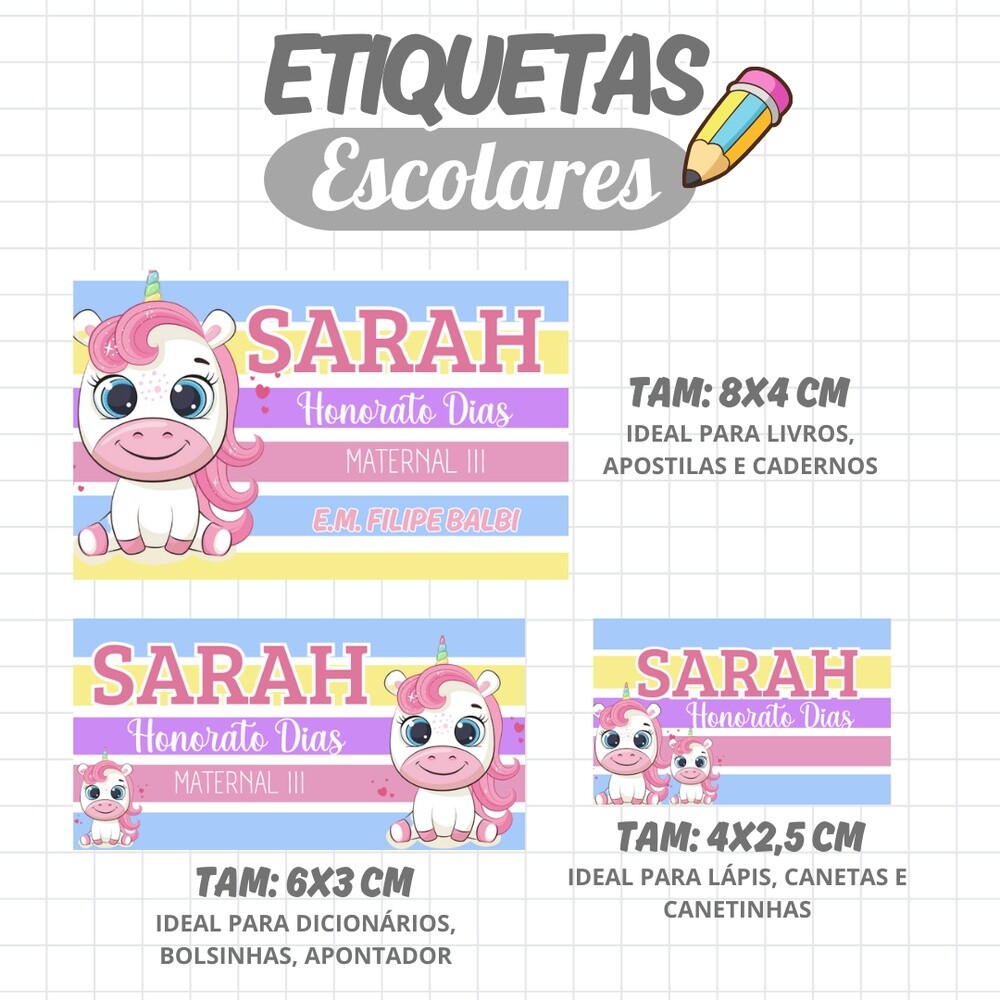 Kit Digital Etiqueta escolar para imprimir  Unicornio V19 EE