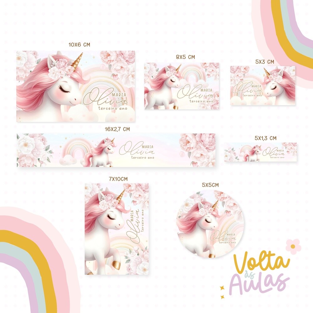 Kit Digital Etiqueta escolar para imprimir  Unicornio V22 EE