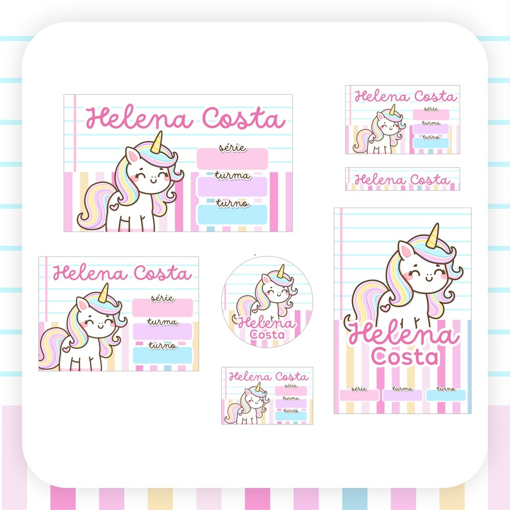 Kit Digital Etiqueta escolar para imprimir  Unicornio V23 EE