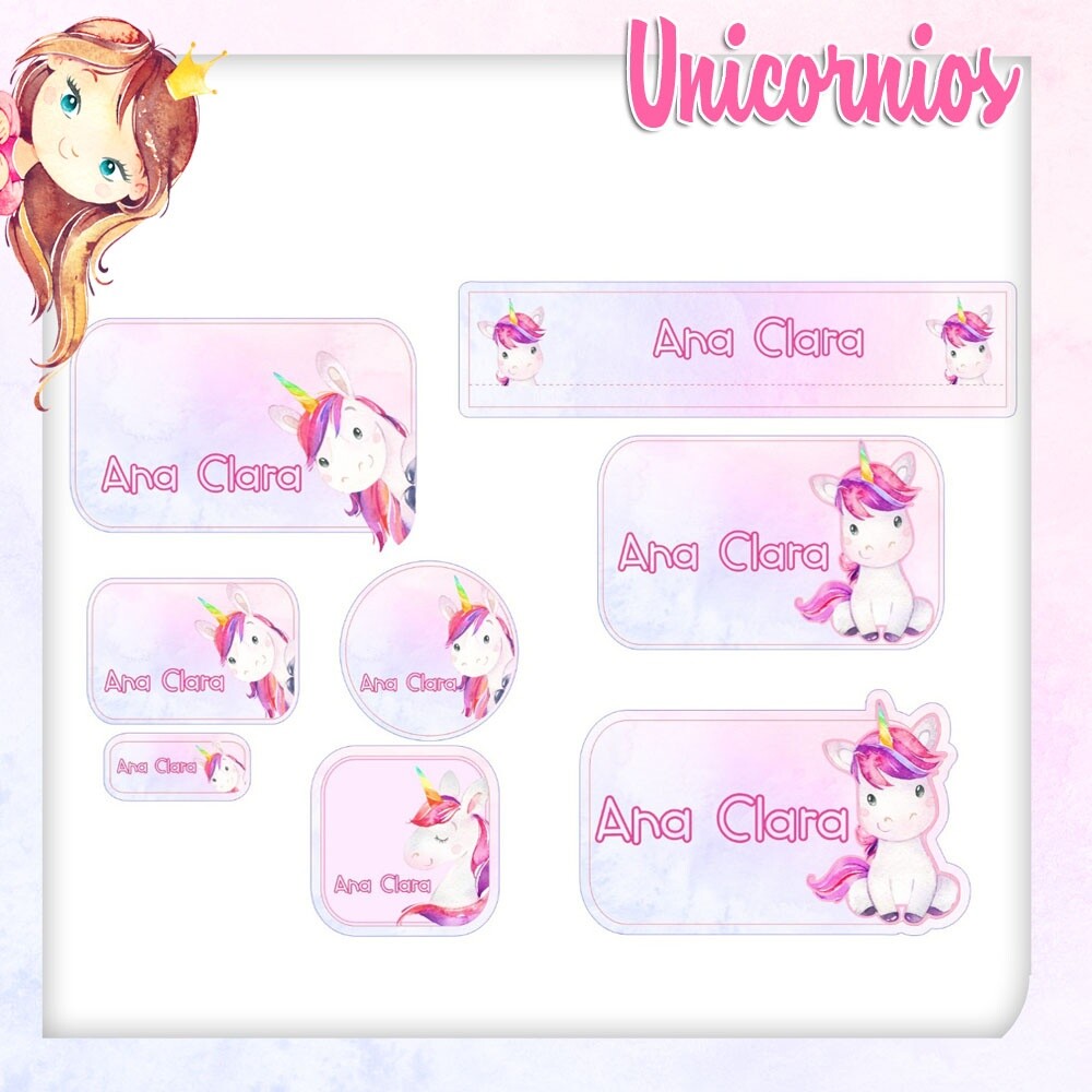 Kit Digital Etiqueta escolar para imprimir  Unicornio V27 EE