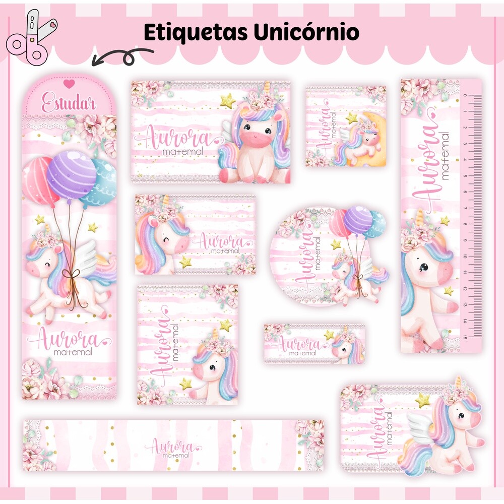 Kit Digital Etiqueta escolar para imprimir  Unicornio V4 EE