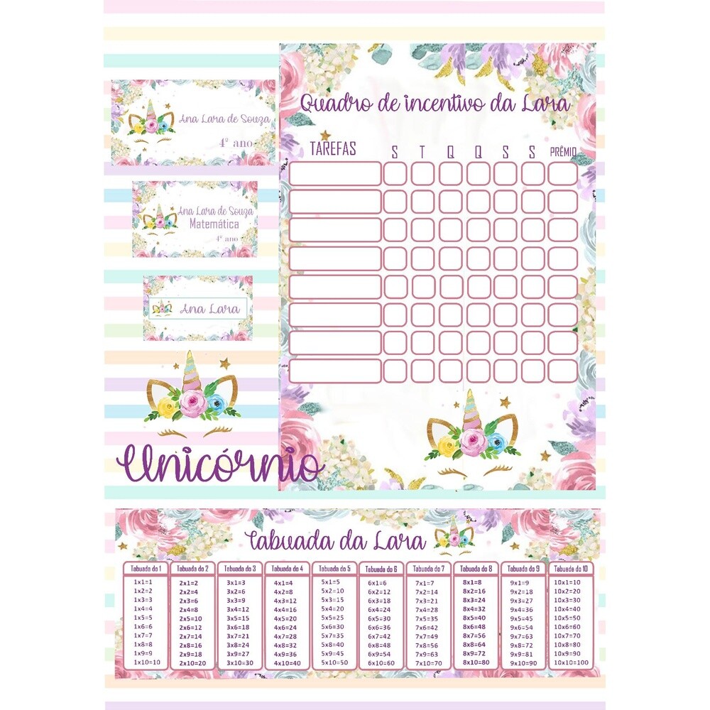 Kit Digital Etiqueta escolar para imprimir  Unicornio V7 EE
