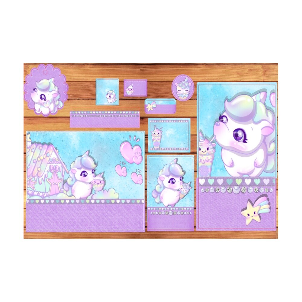 Kit Digital Etiqueta escolar para imprimir  Unicornio V8 EE