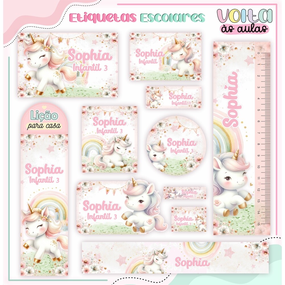 Kit Digital Etiqueta escolar para imprimir  Unicornio V9 EE