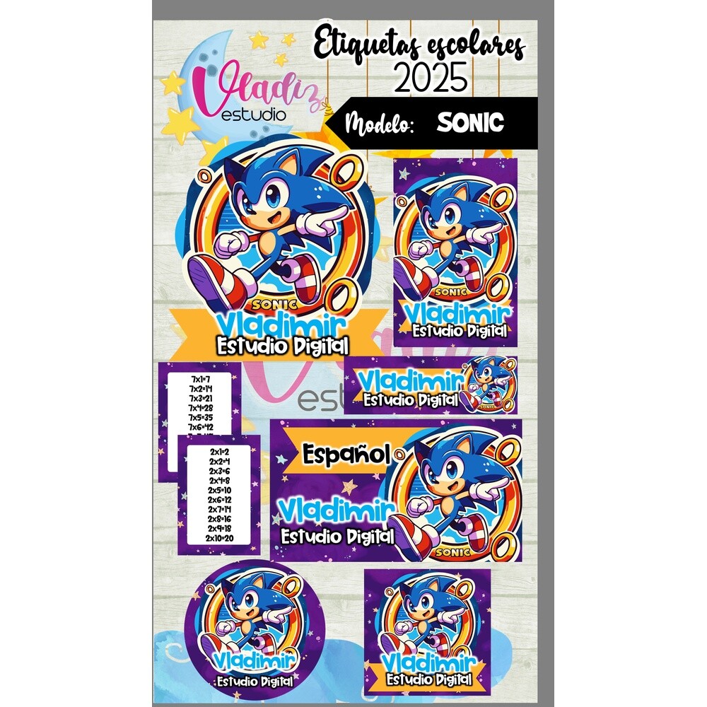 Kit Digital Etiqueta Escolar SONIC