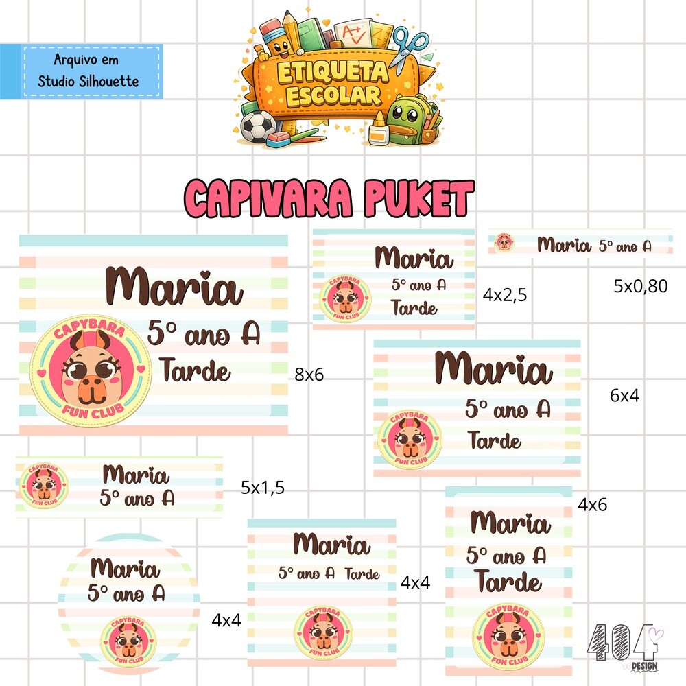 Kit Digital Etiqueta escolar capivara puket