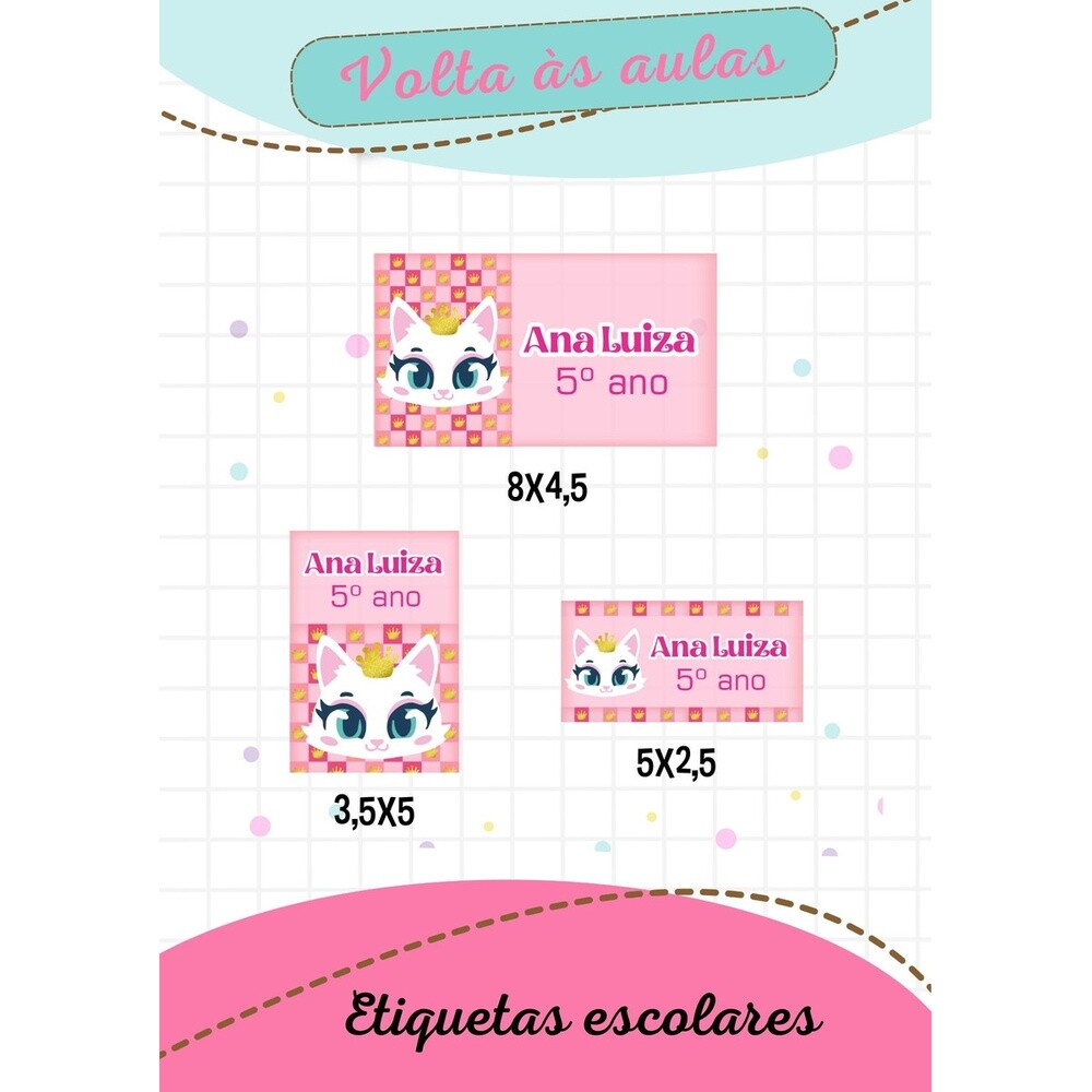 Kit Digital etiquetas escolares Gata Princesa