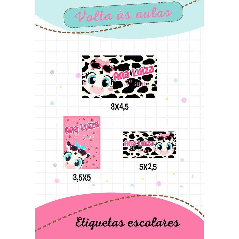 Kit Digital etiquetas escolares Vaca
