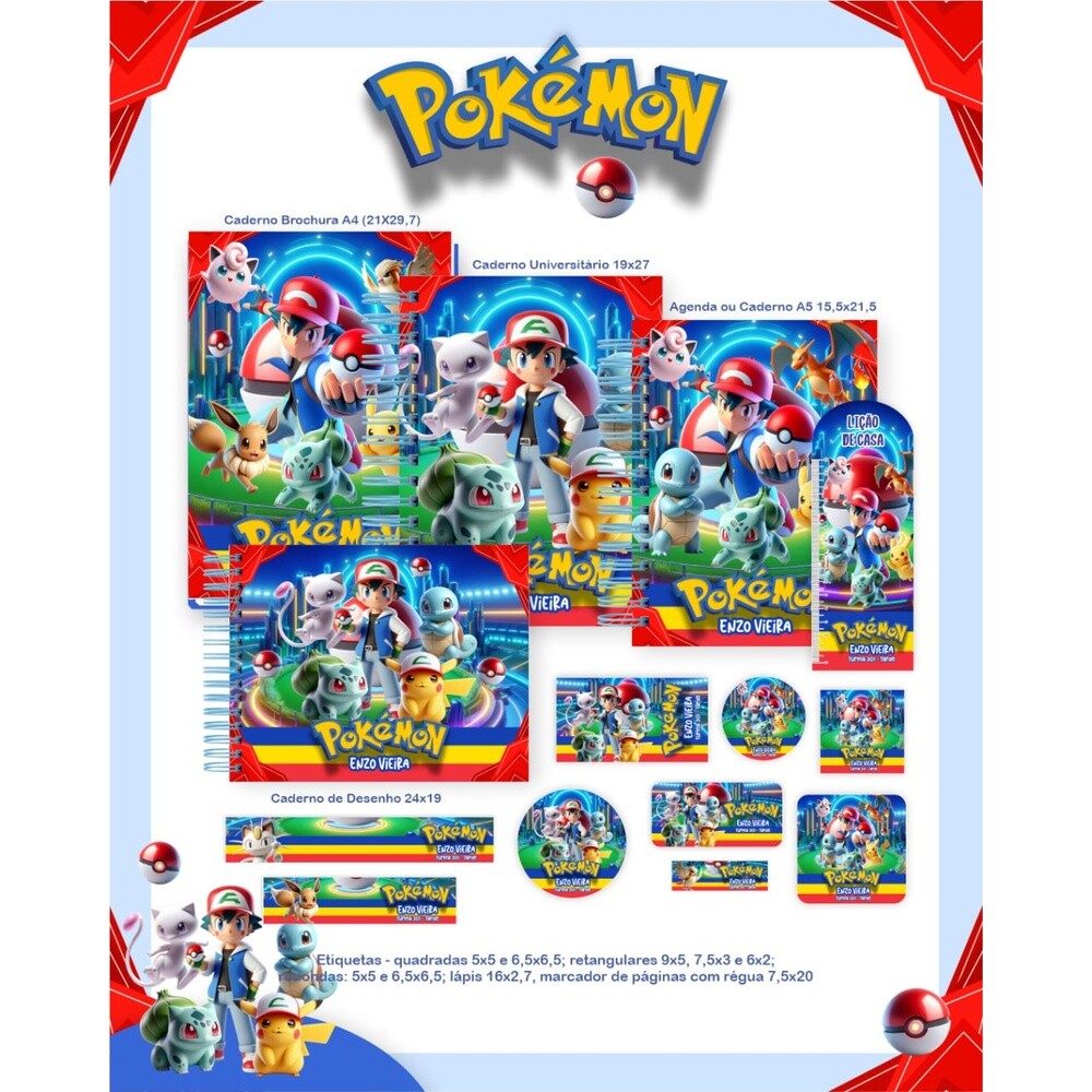 Arquivo Digital etiqueta escolar Pokemon V17 EE