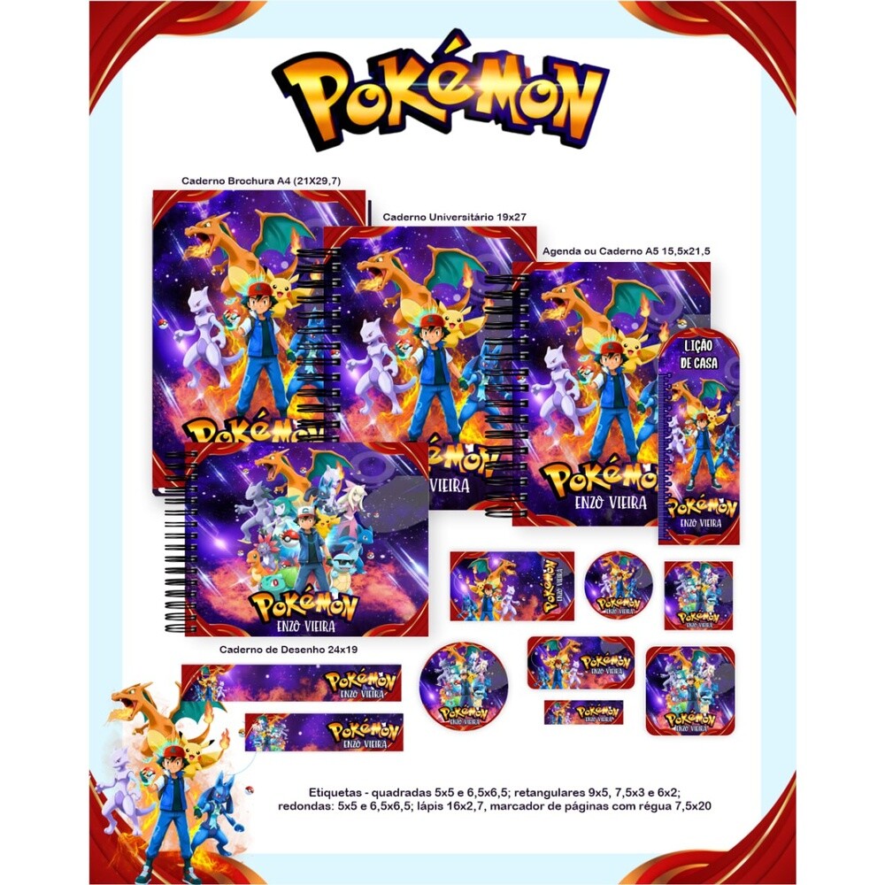 Arquivo Digital etiqueta escolar Pokemon V18 EE