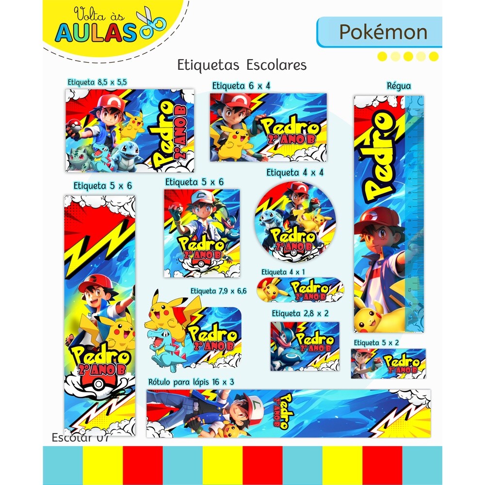 Arquivo Digital etiqueta escolar Pokemon V19 EE