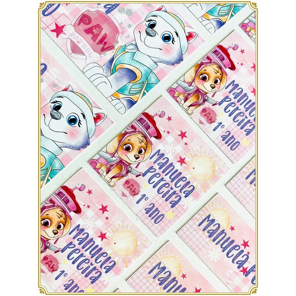 Arquivo Digital etiqueta escolar Patrulha Canina V29 Skye y Evere