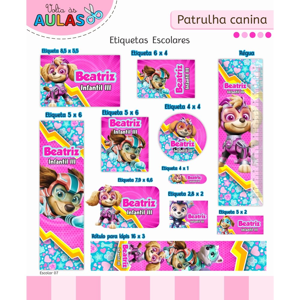 Arquivo Digital etiqueta escolar Patrulha Canina V31 EE