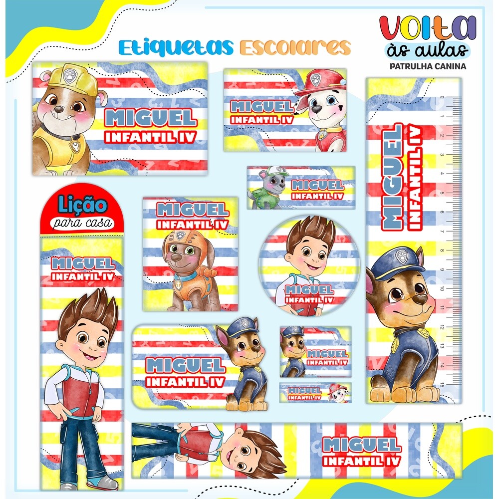 Kit Digital Etiqueta escolar para imprimir Patrulha Canina V10 EE