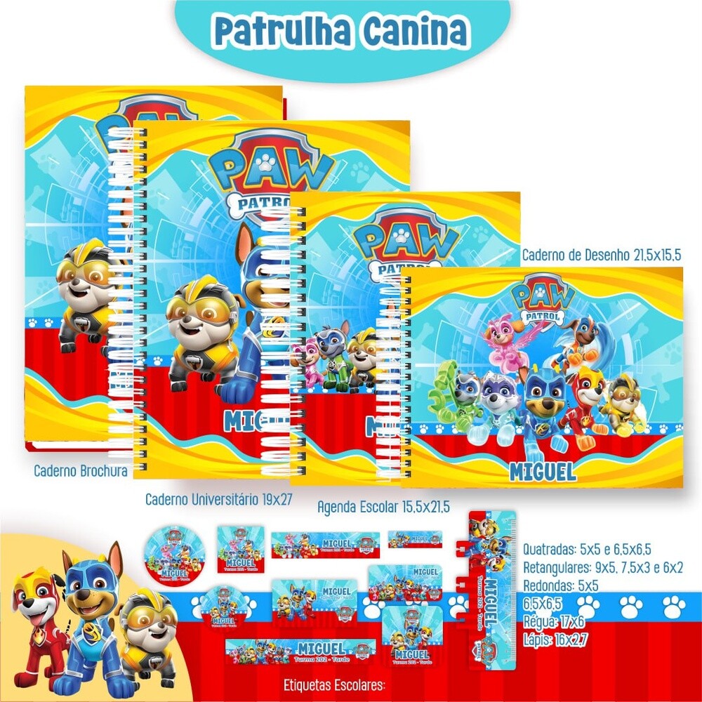 Kit Digital Etiqueta escolar para imprimir Patrulha Canina V13 EE