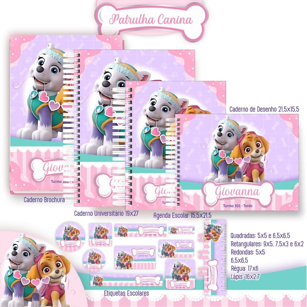 Kit Digital Etiqueta escolar para imprimir Patrulha Canina V14 EE