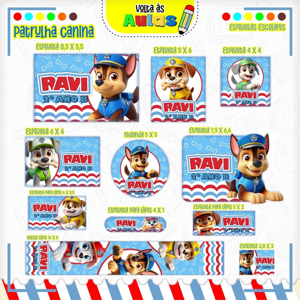 Kit Digital Etiqueta escolar para imprimir Patrulha Canina V17 EE