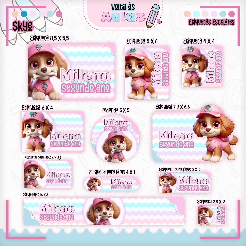 Kit Digital Etiqueta escolar para imprimir Patrulha Canina V18 EE