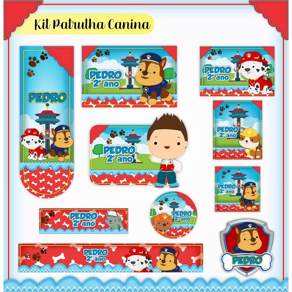 Kit Digital Etiqueta escolar para imprimir Patrulha Canina V3 EE