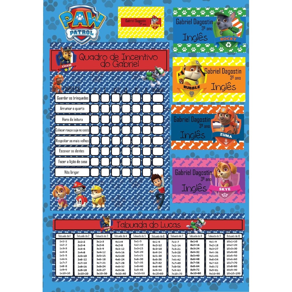 Kit Digital Etiqueta escolar para imprimir Patrulha Canina V6 EE