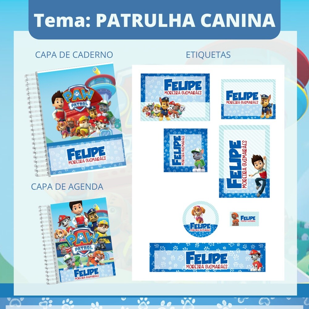 Kit Digital Etiqueta escolar para imprimir Patrulha Canina V9 EE
