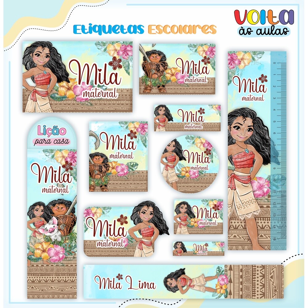 Kit Digital Etiqueta escolar para imprimir  Moana V2 EE