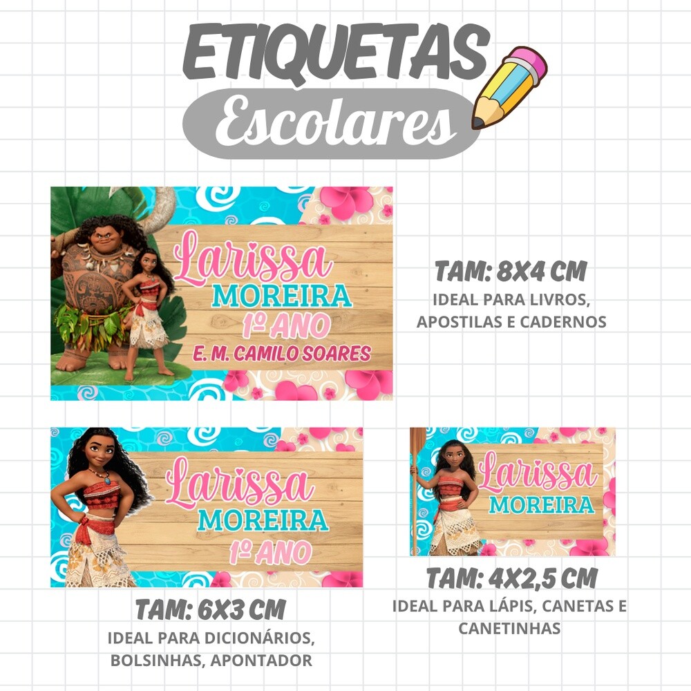 Kit Digital Etiqueta escolar para imprimir  Moana V9 EE