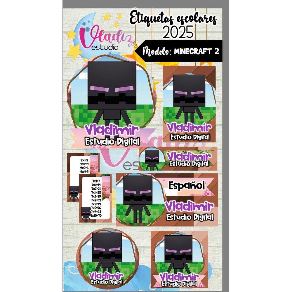 Kit Digital Etiqueta Escolar MINECRAFT 2
