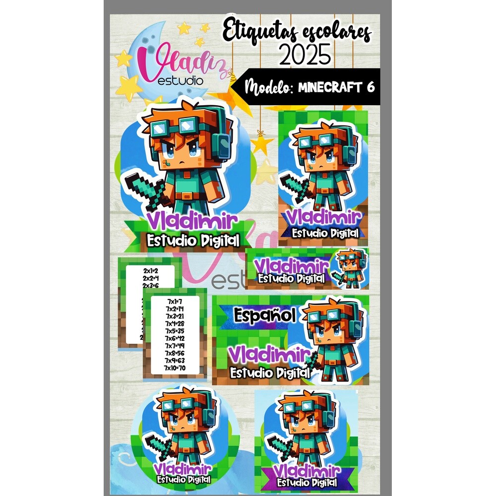 Kit Digital Etiqueta Escolar MINECRAFT 6