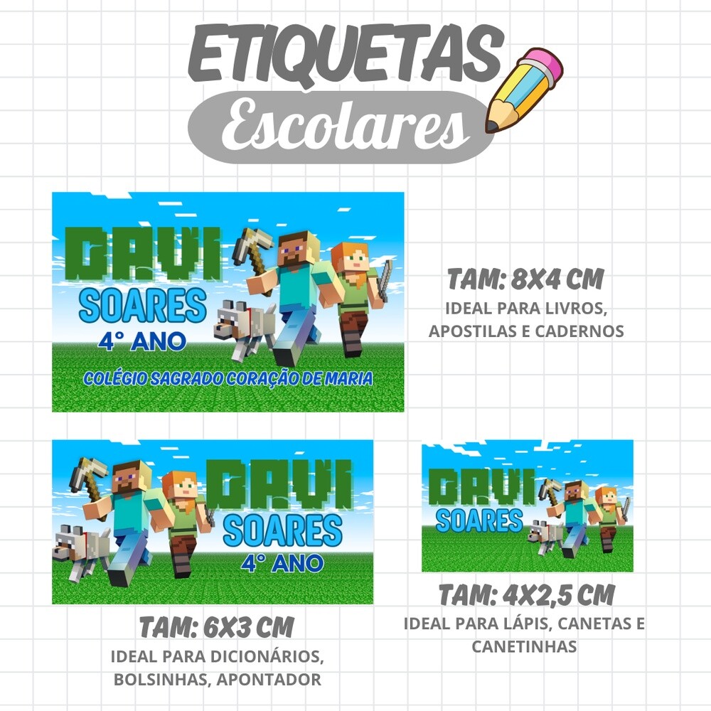 Kit Digital Etiqueta escolar para imprimir  Minecraft EE V10