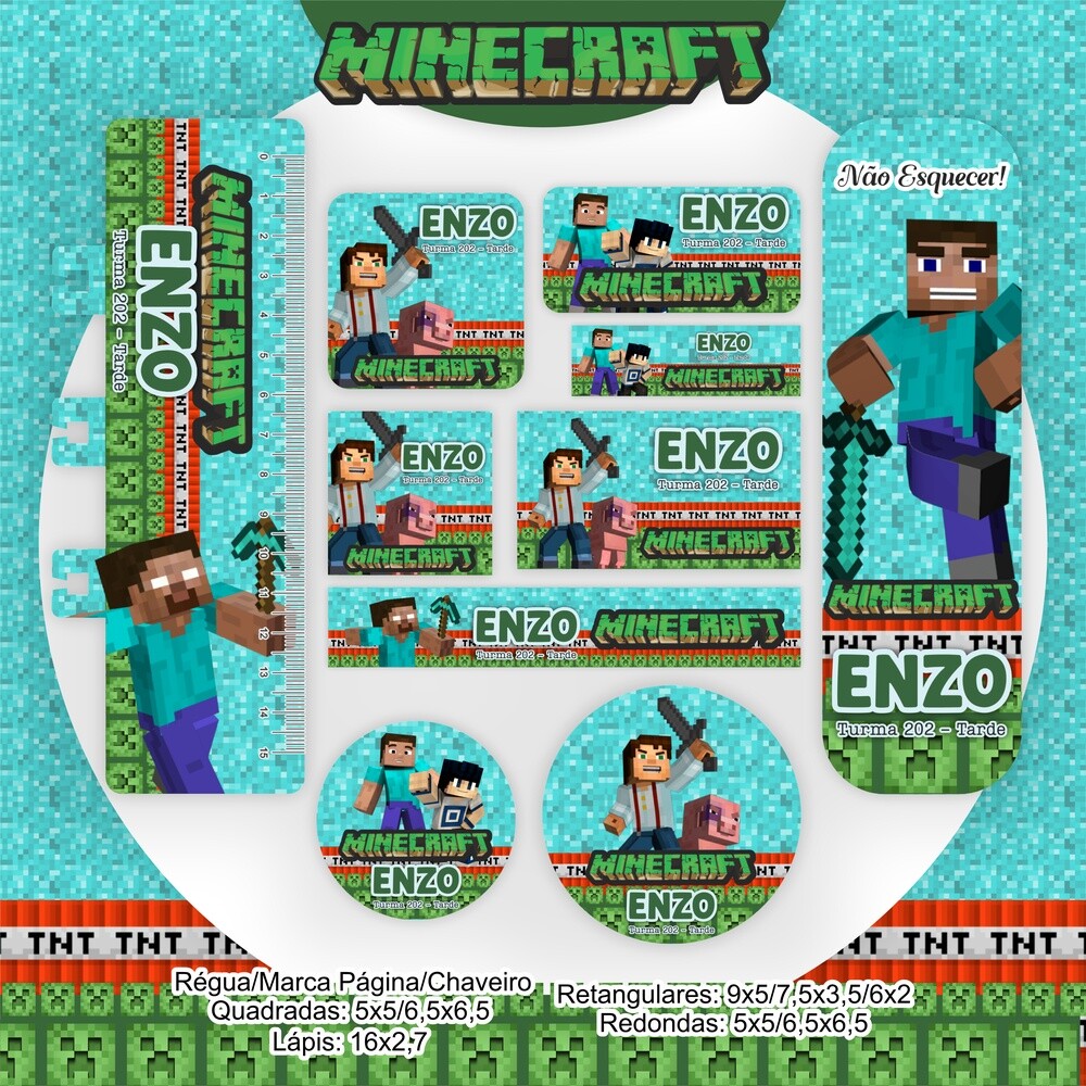 Kit Digital Etiqueta escolar para imprimir  Minecraft EE V14