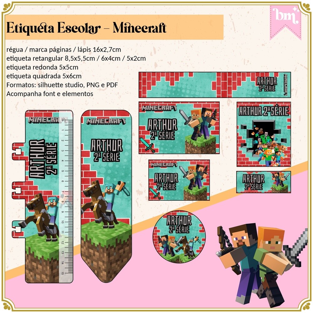 Kit Digital Etiqueta escolar para imprimir  Minecraft EE V15