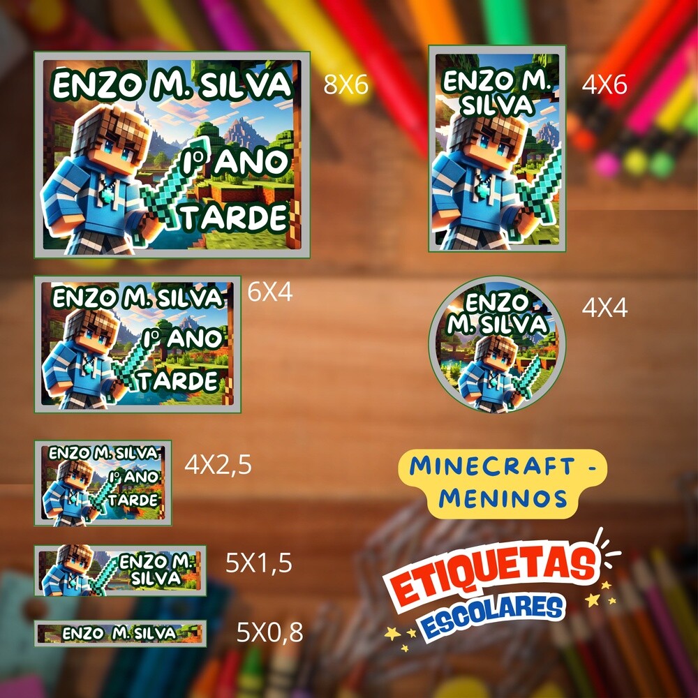 Kit Digital Etiqueta escolar para imprimir Minecraft Meninos