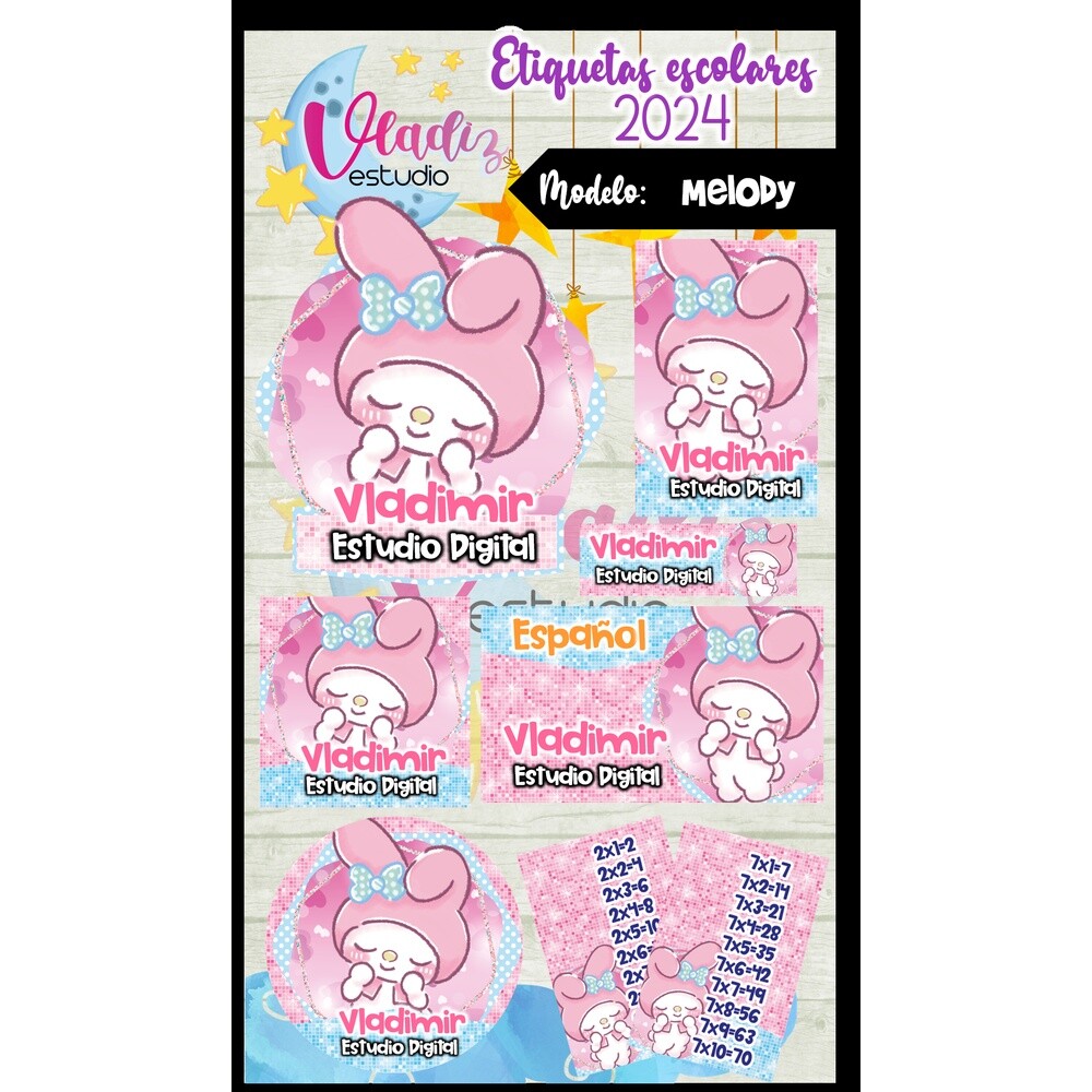 Kit Digital Etiqueta Escolar melody