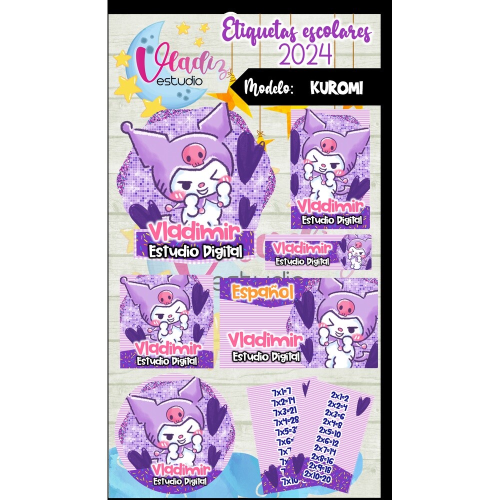 Kit Digital Etiqueta Escolar KUROMI