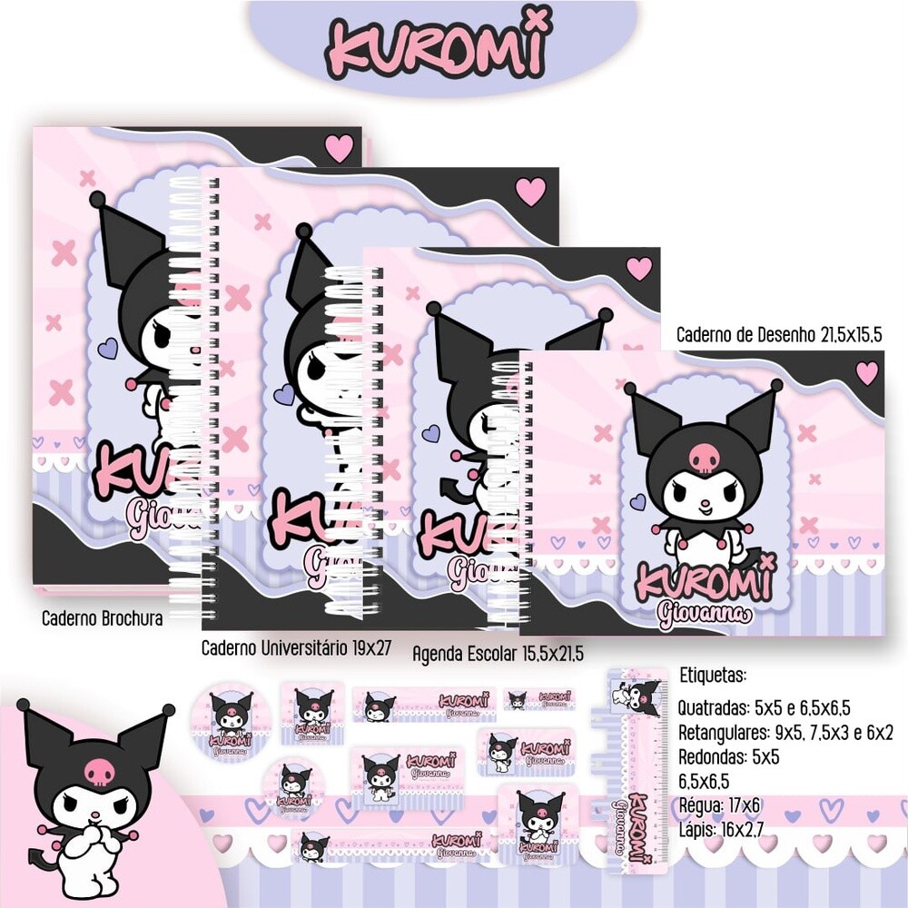 Kit Digital Etiqueta escolar para imprimir  Kuromi V1 EE